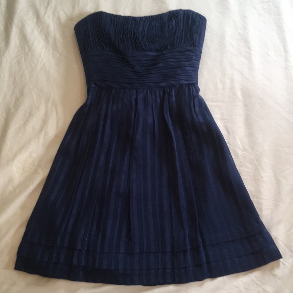 BCBG MAXAZRIA blue 100% silk strapless dress - Picture 1 of 6
